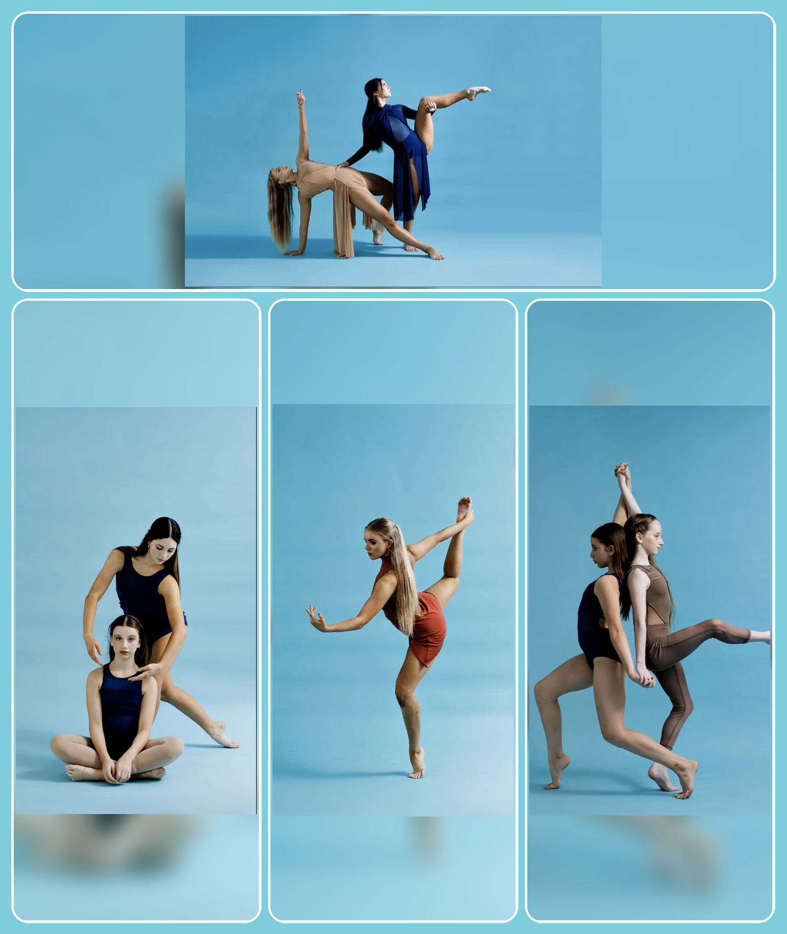Australian Youth Arts Productions dance students in a blue studio collage